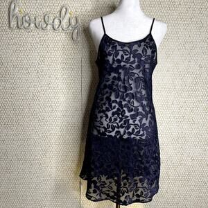 Vintage Y2K Jones New York Navy Blue See-Through Sheer Floral Slip Size M